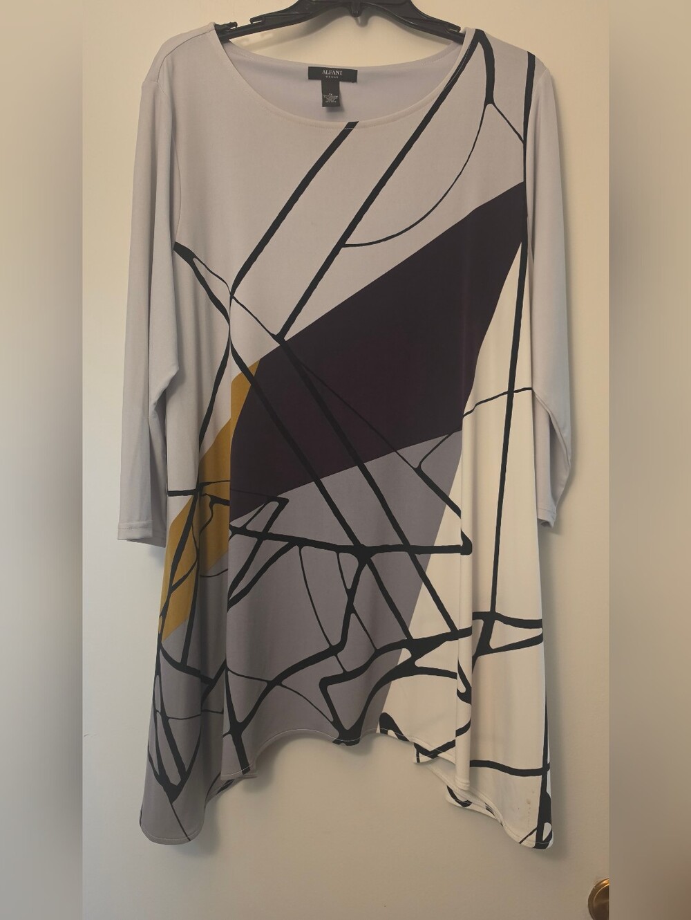 Alfani Asymmetrical Abstract Print Women's Top - Gray/Black/Gold